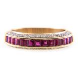 A ruby and diamond half eternity ring,