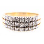 A diamond three row half eternity ring, twenty-seven eight cut diamonds,