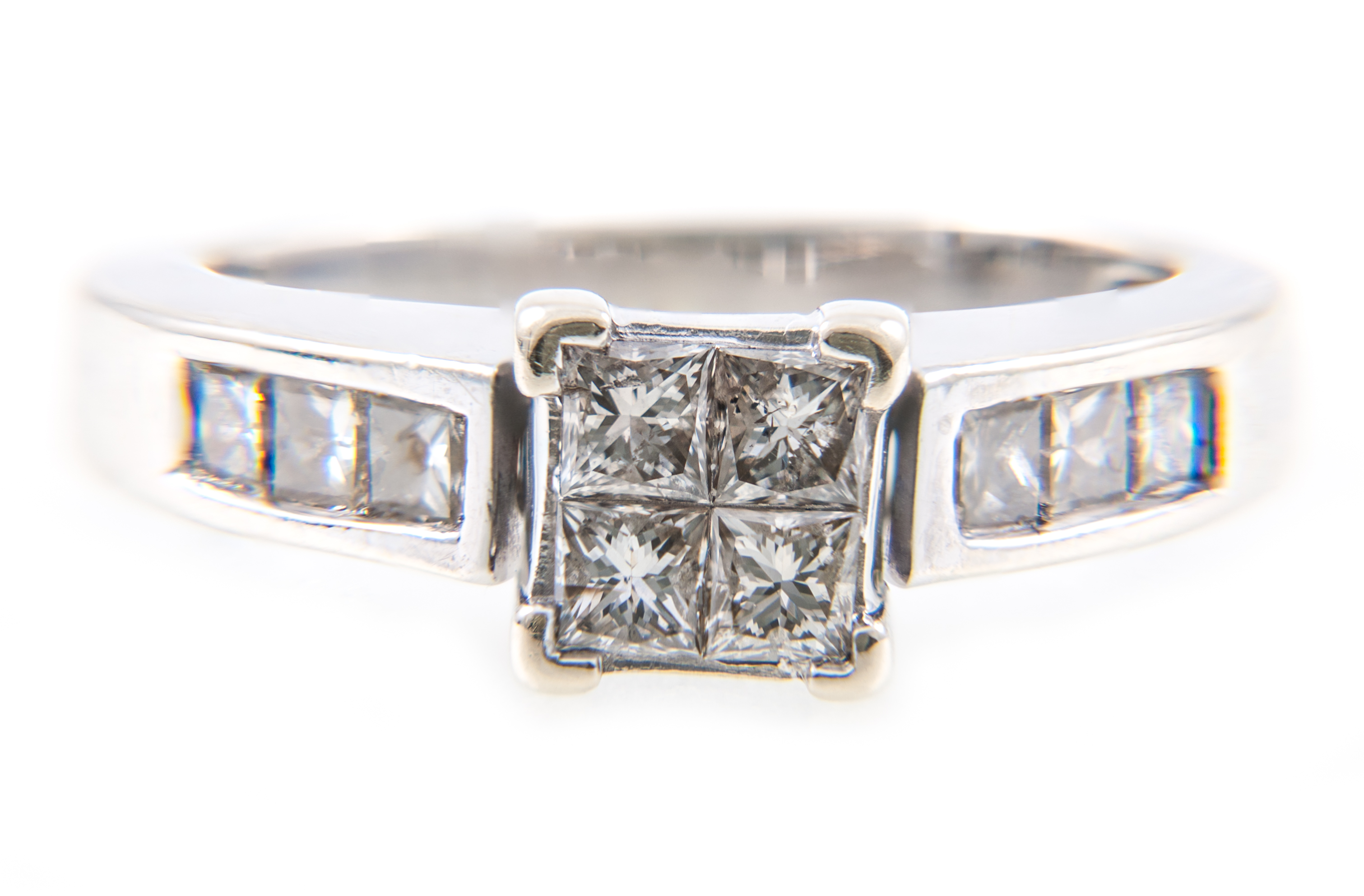 A diamond four stone square cluster ring,