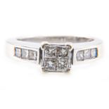 A diamond four stone square cluster ring,