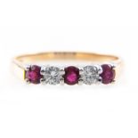 A ruby and diamond half eternity ring, two brilliant cut diamonds and three circular cut rubies,