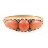 A coral and diamond half hoop ring,