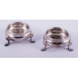 A pair of George II Irish silver salts, possibly by John Hamilton of Dublin, plain circular form,