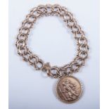 A hallmarked 9 carat yellow gold bracelet, 12mm wide double curb and bead link chain, 20cm long,