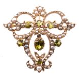 An Edwardian peridot and seed pearl brooch,