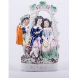 A Staffordshire Arbour group, 'The Rival', painted in colours and titled,