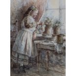 John Fulleylove A girl by a window, signed and dated 1871, watercolour, 21cm x 16cm.