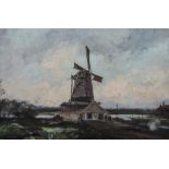 Willem Jansen Windmill by a canal, signed, oil on canvas, 41cm x 61cm.