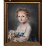 Circle of Daniel Gardner Portrait of a girl with a spaniel pastel lined on canvas 54cm x 44cm.