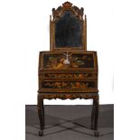 A George II style 'China Trade' chinoiserie decorated black lacquered bureau dressing table,