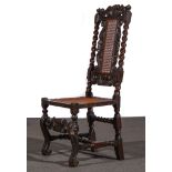 A Restoration style oak side chair, probably 18th Century coronet and scroll cresting,