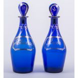 A pair of 'Bristol Blue' decanters, early 19th century,