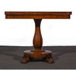 A Victorian mahogany tea table, rectangular foldover top with rounded corners, plain frieze,