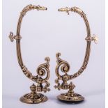 A pair of Victorian brass gasoliers, adapted as wall lights,