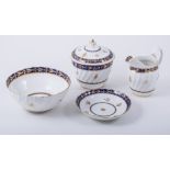 A Worcester porcelain teaset, Flight Period, ribbon moulded, with a blue band,