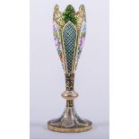 A Victorian green tinted and overlaid cut glass crocus shaped vase,