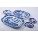 A Chinese export porcelain blue and white dish, Jaiqing, decorated with a lakeland landscape,