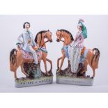A pair of Staffordshire equestrian figures, Prince of Wales and Princess Alexandra of Denmark,