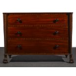 A large George III mahogany chest, rectangular top with a moulded edge,