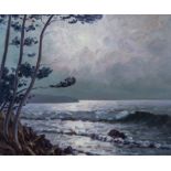 Arsene Chabanian coastal scene, a nocturne, signed, oil on board, 38cm x 45cm.