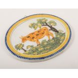 A Prattware cow in a landscape oval plaque, incised Edward Hawthorn, 1825,