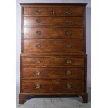 A George III mahogany chest on chest, dentil and cavetto moulded cornice,