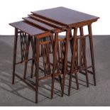 A nest of Edwardian mahogany quartetto tables, satinwood banding and stringing,