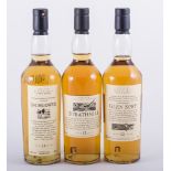 Three bottles of Speyside Single Malt Whiskies: STRAITHMILL, 12 years old; GLEN SPEY,