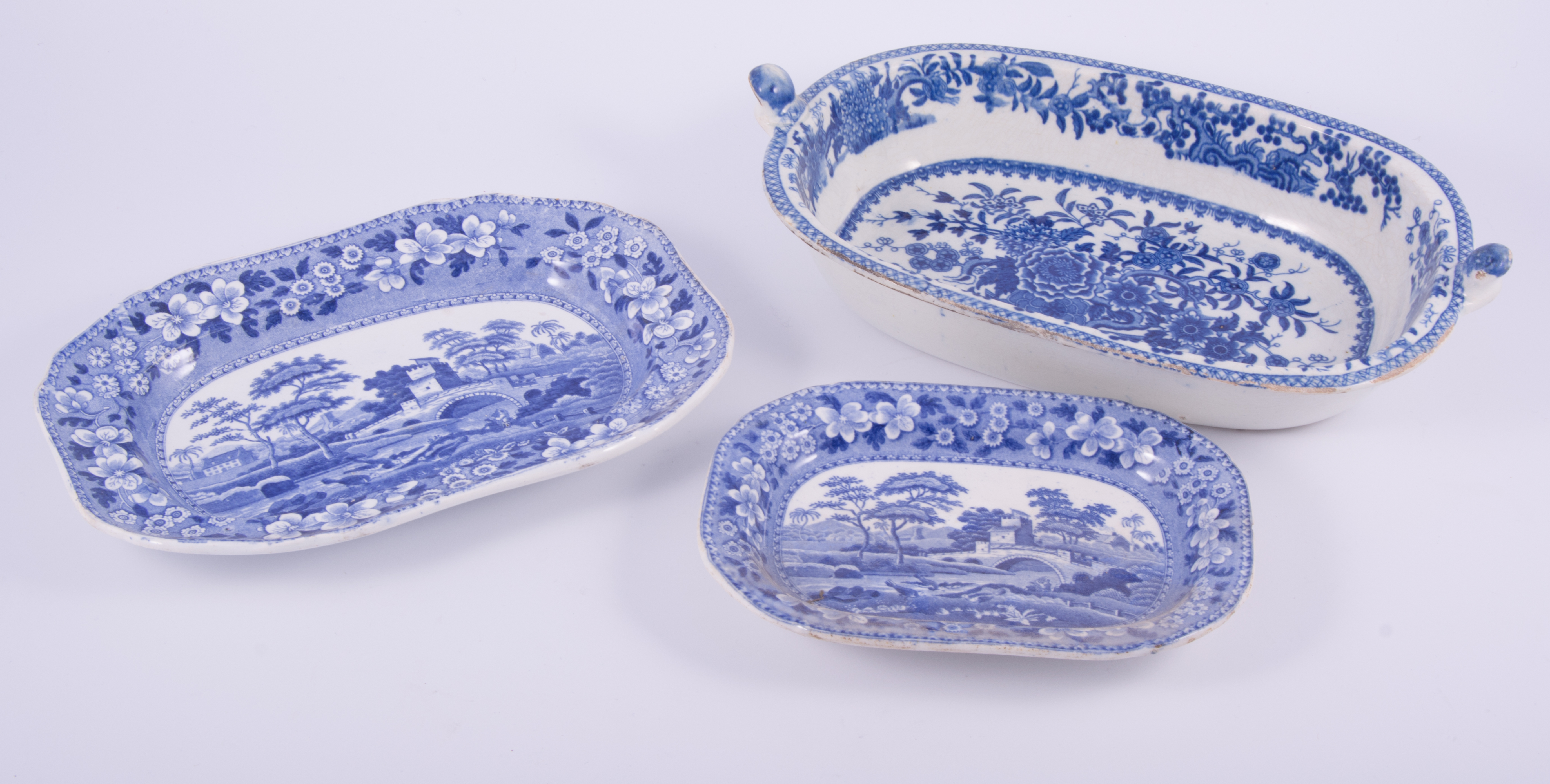 A pair of Staffordshire blue transfer printed oval plates, Monopeteros, John Rogers, - Image 2 of 2