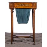A George III satinwood maple, inlaid and painted work table,