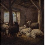 Circle of Eugene Verboeckhoven Sheep in a barn Sheep and a donkey a pair,