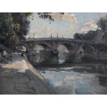 English School The Thames towards Richmond Bridge, circa 1930, oil on canvas board, 31cm x 41cm.