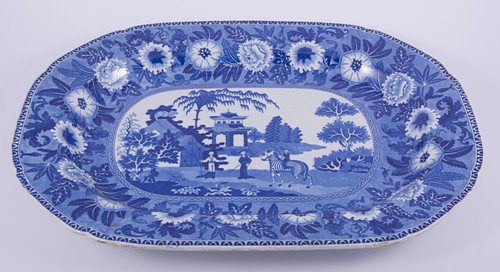 A pair of Staffordshire blue transfer printed oval plates, Monopeteros, John Rogers,