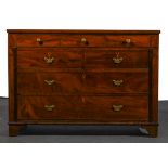 A Victorian mahogany chest of drawers, fitted with three frieze drawers,