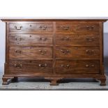 A George III mahogany mule chest, rectangular hinged top,