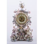 A Continental porcelain cased mantel clock, probably Dresden, late 19th century,