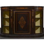 A Victorian ebonised and marquetry credenza, of break front form, gilt metal appliques,