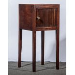 A George III mahogany night table, square gallery, tambour door, square tapering legs, width 36cm,
