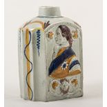A large Prattware tea caddy, circa 1790, shouldered and fluted form,