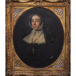 English School, 18th/19th century A Nun, half-length, oil on canvas (damaged), 76cm x 63cm.