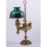 A German patent student's type oil lamp, converted to a table lamp marked WILD & VESSEL, BERLIN,