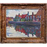 Auguste Herbin Maisons au Quai Vert, Bruges, signed, oil on canvas, 53cm x 64cm.