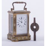 Henry Capt, Geneva A small gilt metal and enamelled carriage clock, cased with floral decoration,