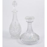 Crystal decanter and stopper and a similar ships decanter and stopper, (2).
