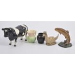 Beswick bull, Beswick trout, Sylvac jug, Beneagles flask and Wade Whimsies.