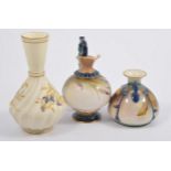 Hadley's Worcester ornamental ewer, painted decoration of irises, 15cm; Royal Worcester posy vase,