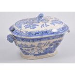Two Staffordshire blue transfer ware tureens, and a collection of blue and white transfer ware.