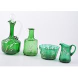 Victorian green tinted glass, including decanters, jugs, beakers etc, quantity in one box.