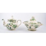 Masons 'Chartreuse', three piece teaset, and dinnerware including a tureen.