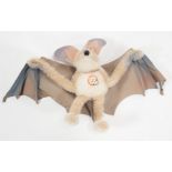 Steiff Germany plush toy; Bat, 'Eric', 17cm tall and 28cm wide, c1960s.